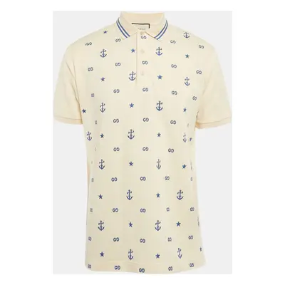 Gucci Cream GG and Anchor Embroidered Pique Polo T-Shirt