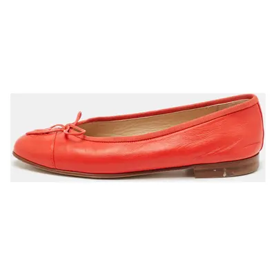 Chanel Red Leather CC Cap Toe Bow Ballet Flats Size 35.5