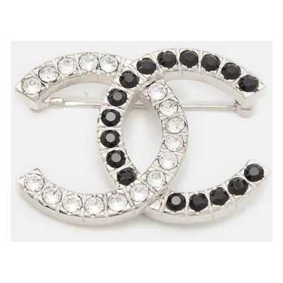 Chanel CC Crystals Silver Tone Brooch