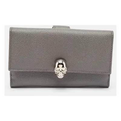 Alexander McQueen Grey Leather Skull Crystals French Wallet