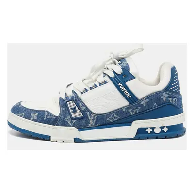 Louis Vuitton Blue/White Leather and Denim LV Trainer Sneakers Size 43.5