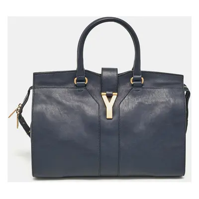 Saint Laurent Navy Blue Leather Cabas Chyc Tote