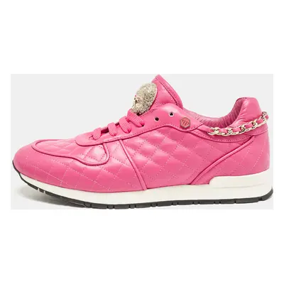 Philipp Plein Pink Leather Skull Lace Up Trainers Sneakers Size