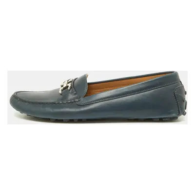 Salvatore Ferragamo Blue Leather Gancini Loafers Size