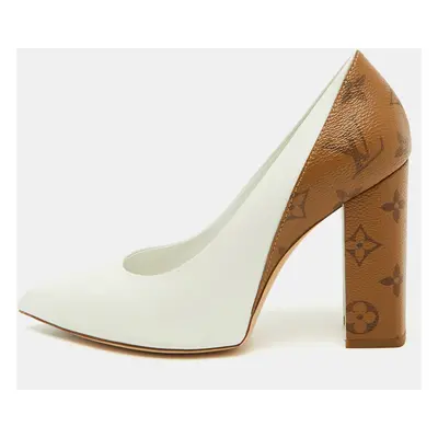 Louis Vuitton White/Brown Leather and Monogram Canvas Matchmake Pumps Size