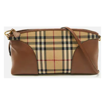 Burberry Brown/Beige House Check Canvas and Leather Small Chichester Crossbody Bag