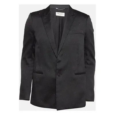 Saint Laurent Paris Black Patterned Silk Blend Single Breasted Blazer