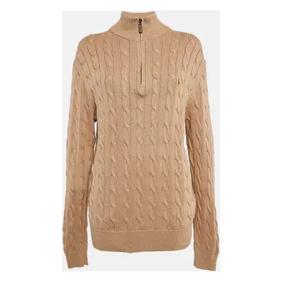 Polo Ralph Lauren Beige Cable Knit High Neck Sweater