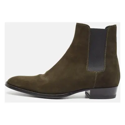 Saint Laurent Green Suede Wyatt Ankle Length Boots Size