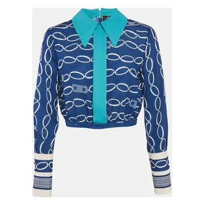 Elisabetta Franchi Blue Chain Print Crepe Blouse