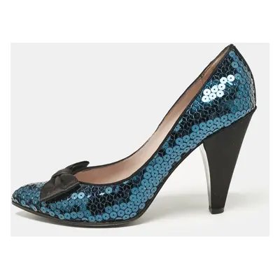 Marc by Marc Jacobs Blue/Black Sequins Block Heel Pumps Size