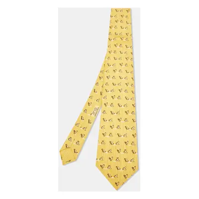 Hermès Yellow Whimsical Chickens Print Silk Classic Tie