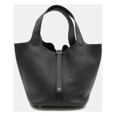 Hermes Black Leather Picotin Lock MM Handbag