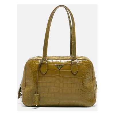 Prada Olive Green Alligator Satchel