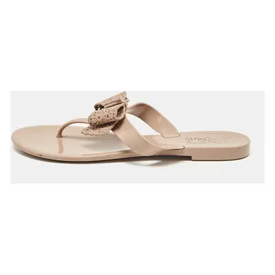 Salvatore Ferragamo Beige Jelly Thong Bow Flats Size 39.5