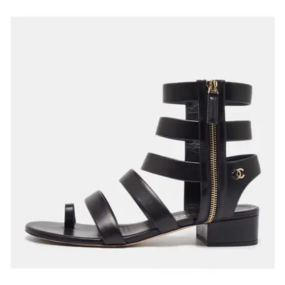 Chanel Black Leather CC Gladiator Flat Sandals Size