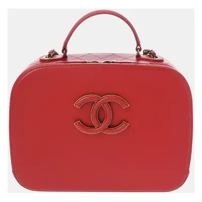 Chanel Red Leather CC Vanity Shoulder Bag