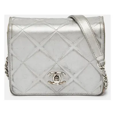 Chanel Silver Leather Mini Propeller Flap Bag