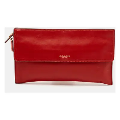 Coach Red Leather Zip Clutch