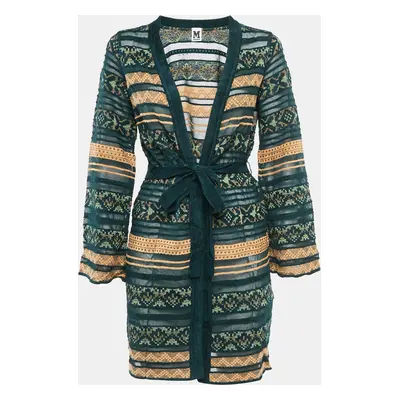 M Missoni Green/Multicolor Knit Waist Tie-Up Long Cardigan