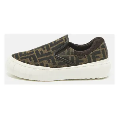 Fendi Brown Canvas and Fabric FF Slip On Sneakers Size