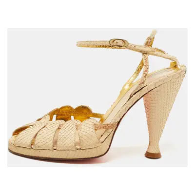 Fendi Beige Snakeskin Leather Ankle Strap Sandals Size