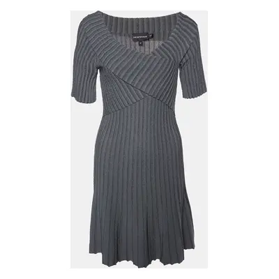 Emporio Armani Charcoal Grey Lurex Knit Crossover Detail Midi Dress