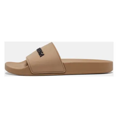 Balenciaga Light Brown Rubber Embossed Logo Slides Size