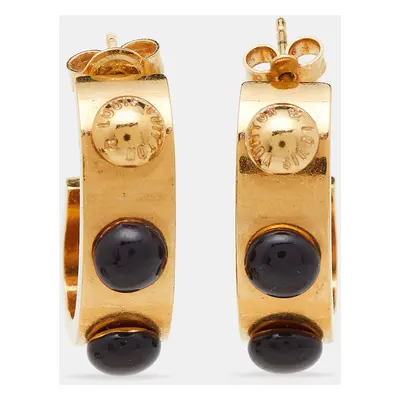 Louis Vuitton Gold Tone Gimme A Clue Hoop Earrings