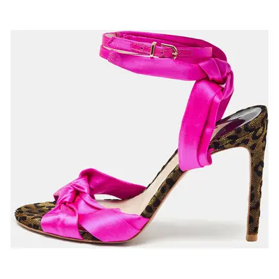 Sophia Webster Fuchsia Knotted Satin Ankle Strap Sandals Size 38.5