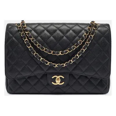 Chanel Black Quilted Caviar Leather Maxi Classic Double Flap Bag