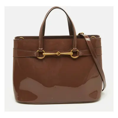 Gucci Brown Patent Leather Medium Bright Bit Tote