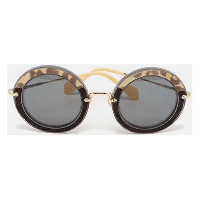 Miu Miu Black/Yellow Leopard Print SMU08R Round Sunglasses