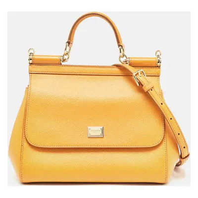 Dolce & Gabbana Orange Leather Medium Miss Sicily Top Handle Bag