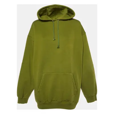 Balenciaga Green Logo Print Cotton Hooded Sweatshirt