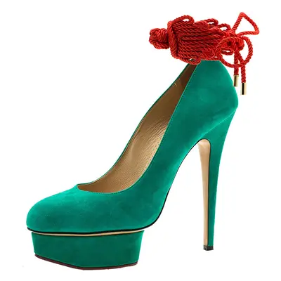 Charlotte Olympia Green Suede Dolly Platform Pumps Size