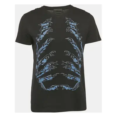 Alexander McQueen Black Ribcage Wave Print Cotton T-Shirt