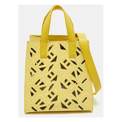 Kenzo Yellow Laser Cut Leather Mini Flying Logo Tote