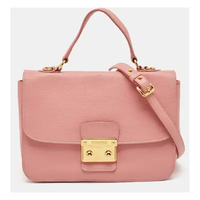 Miu Miu Pink Madras Leather Push Lock Flap Top Handle Bag