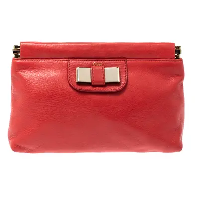 Chloe Coral Orange Leather Bow Clutch