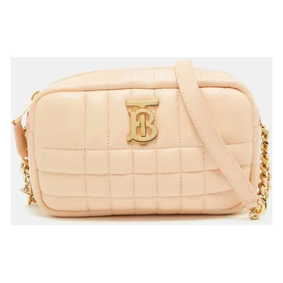 Burberry Peach Pink Quilted Leather Mini Lola Camera Bag