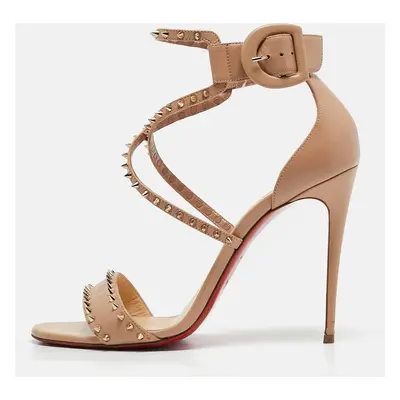 Christian Louboutin Beige Leather Choka Spikes Ankle Strap Sandals Size