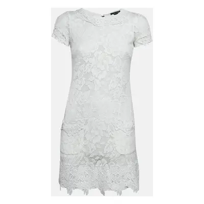 Dolce & Gabbana White Floral Lace Applique Trim Detail Mini Dress