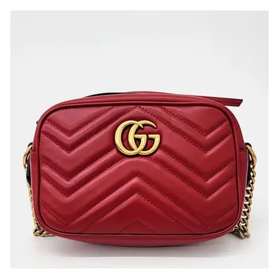 Gucci Red Leather Marmont Matelasse Mini Crossbody Bag