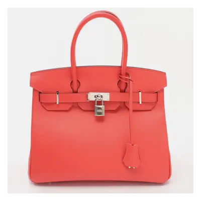 Hermes Red Leather Birkin Tote Bag