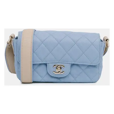 Chanel Blue CC Quilted Caviar Single Flap Bag