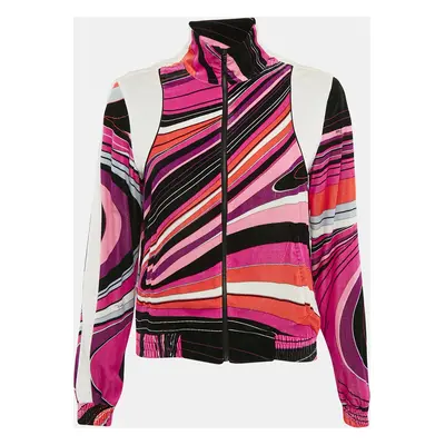 Emilio Pucci Pink/Multicolor Printed Velvet Zip-Up Bomber Jacket