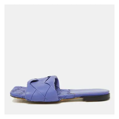 Bottega Veneta Purple Intrecciato Leather Flat Slides Size