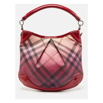 Burberry Burgundy Ombre Nova Pop Check PVC and Patent Leather Craigwell Hobo