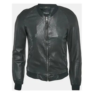 Dolce & Gabbana Black Leather Zip-Up Jacket